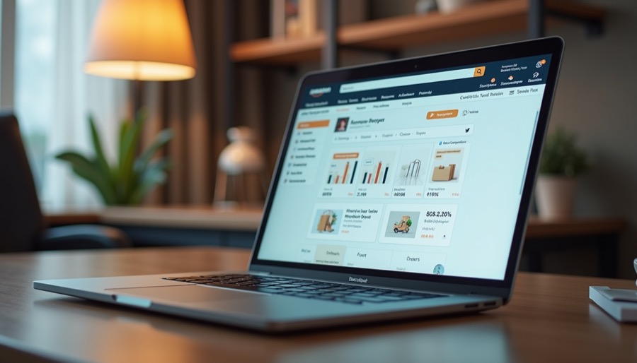 Amazon seller dashboard on a laptop screen