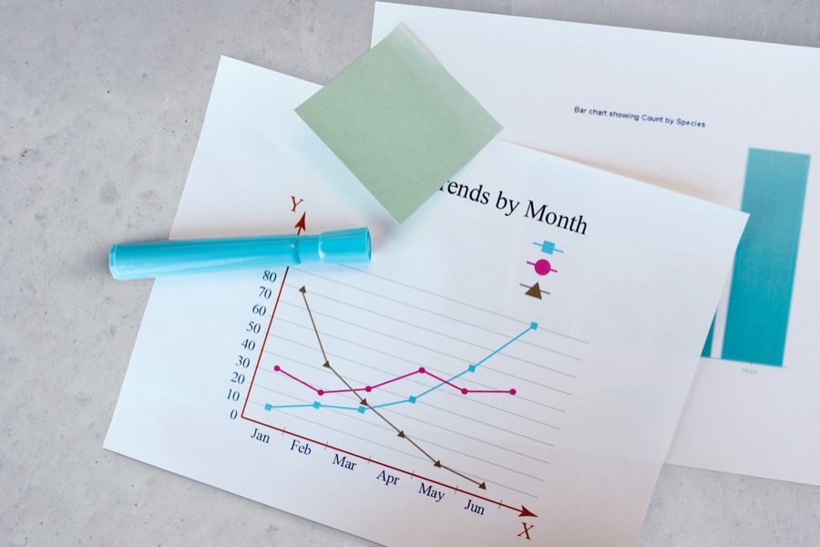 Data charts and analysis on a desk